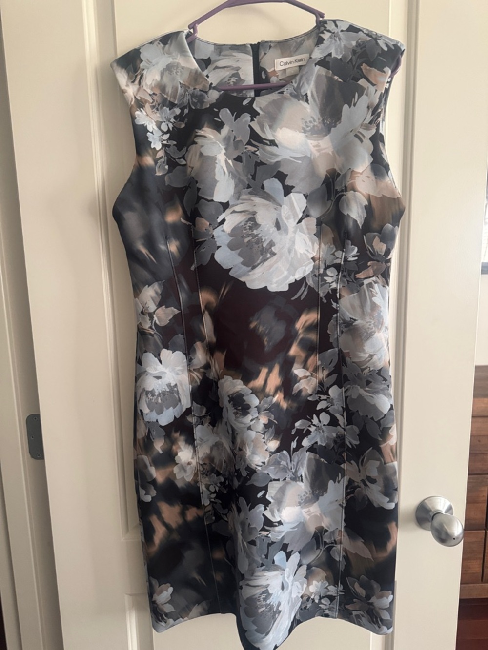 Calvin Klein Black, Gray and Taupe Floral Midi Dress NWOT